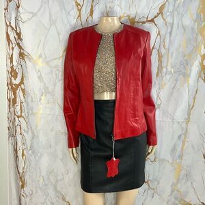 Aaron Craft red leather jacket